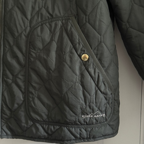 Olive Green Oversized Eddie Bauer Quilted Padded Full Zip Barn Bomber Jacket - Picture 2 of 14